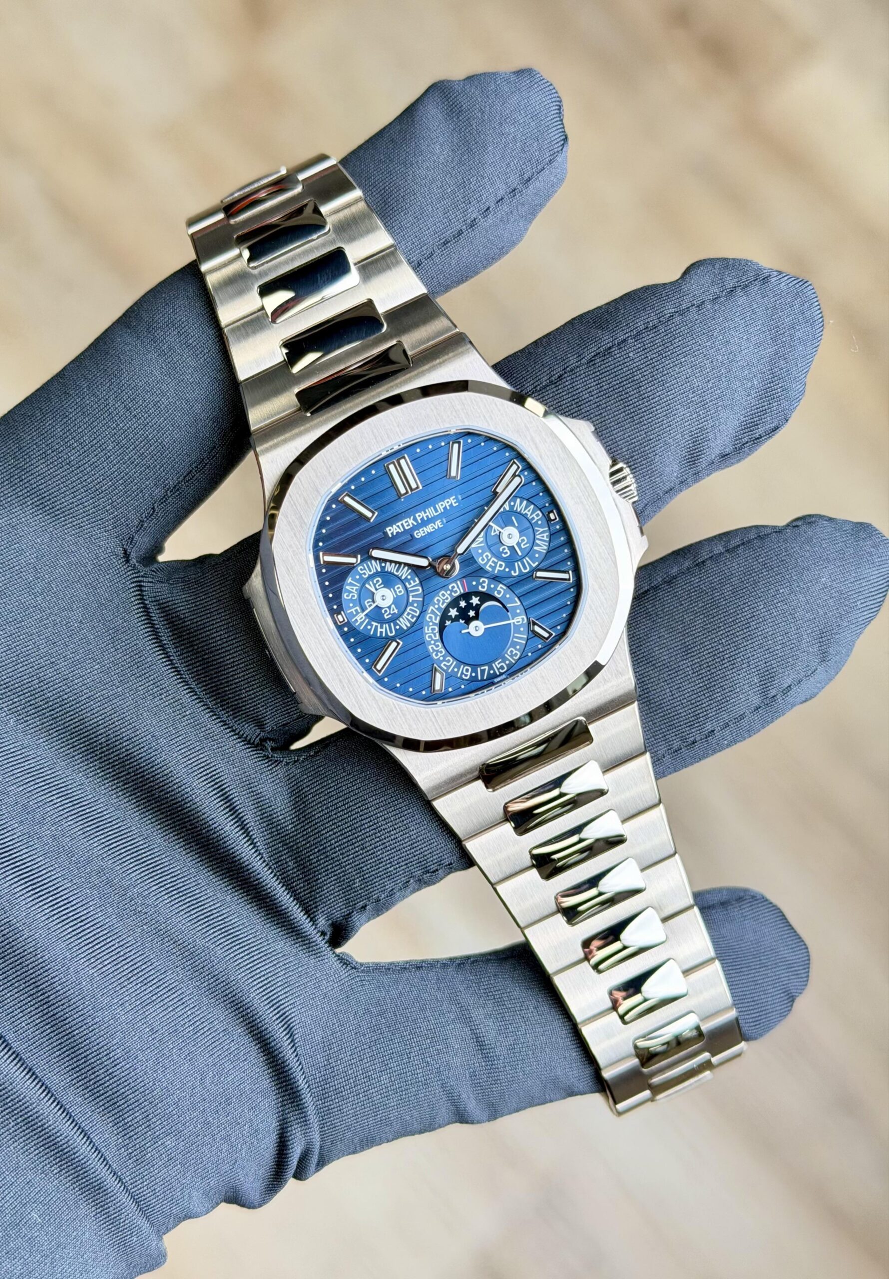 Patek Philippe Nautilus 40mm 2022 Blue Sunburst Index Preowned 5740/1G-001