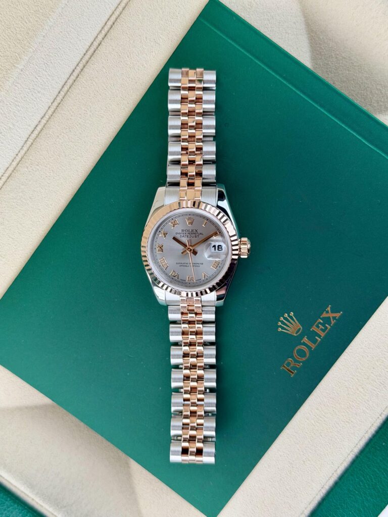 Rolex Datejust 26mm 2009 Slate Grey Rhodium Roman Fluted Jubilee Preowned 179171