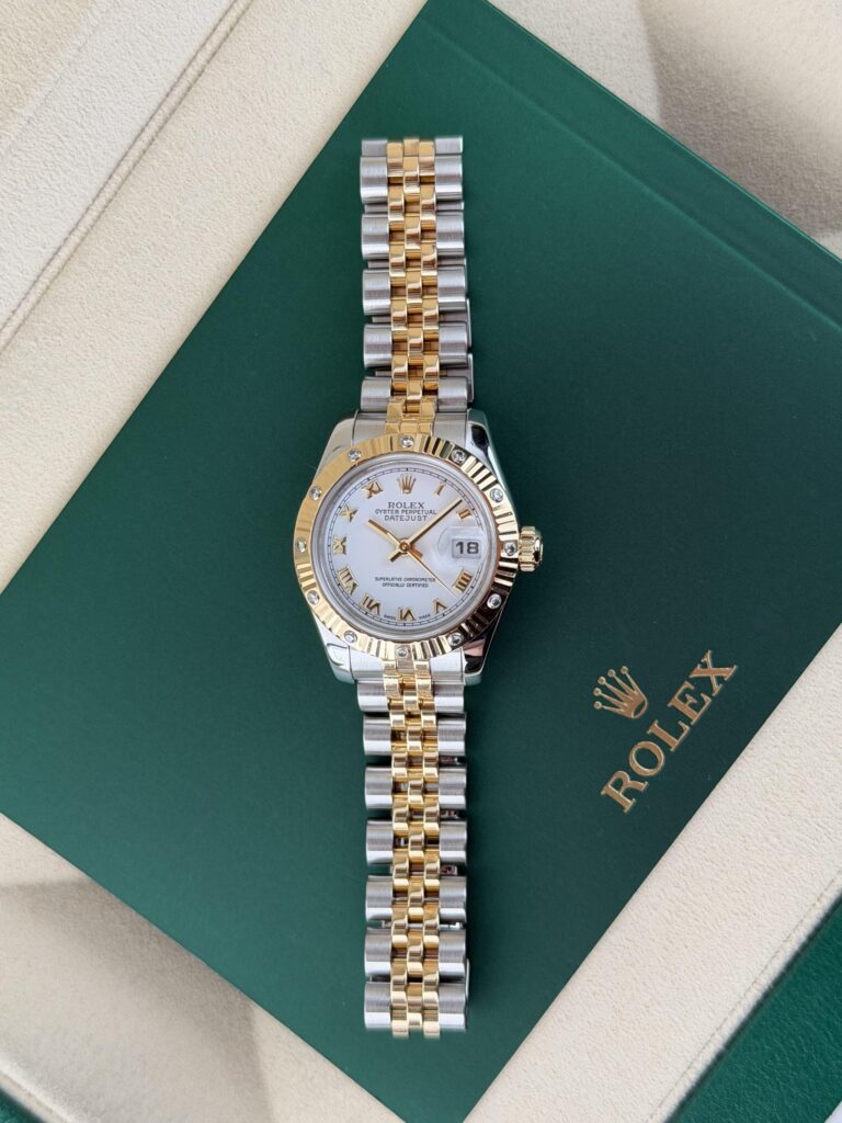 Rolex Datejust 26mm White Roman Fluted Diamond Jubilee Preowned Watch&Box 179313