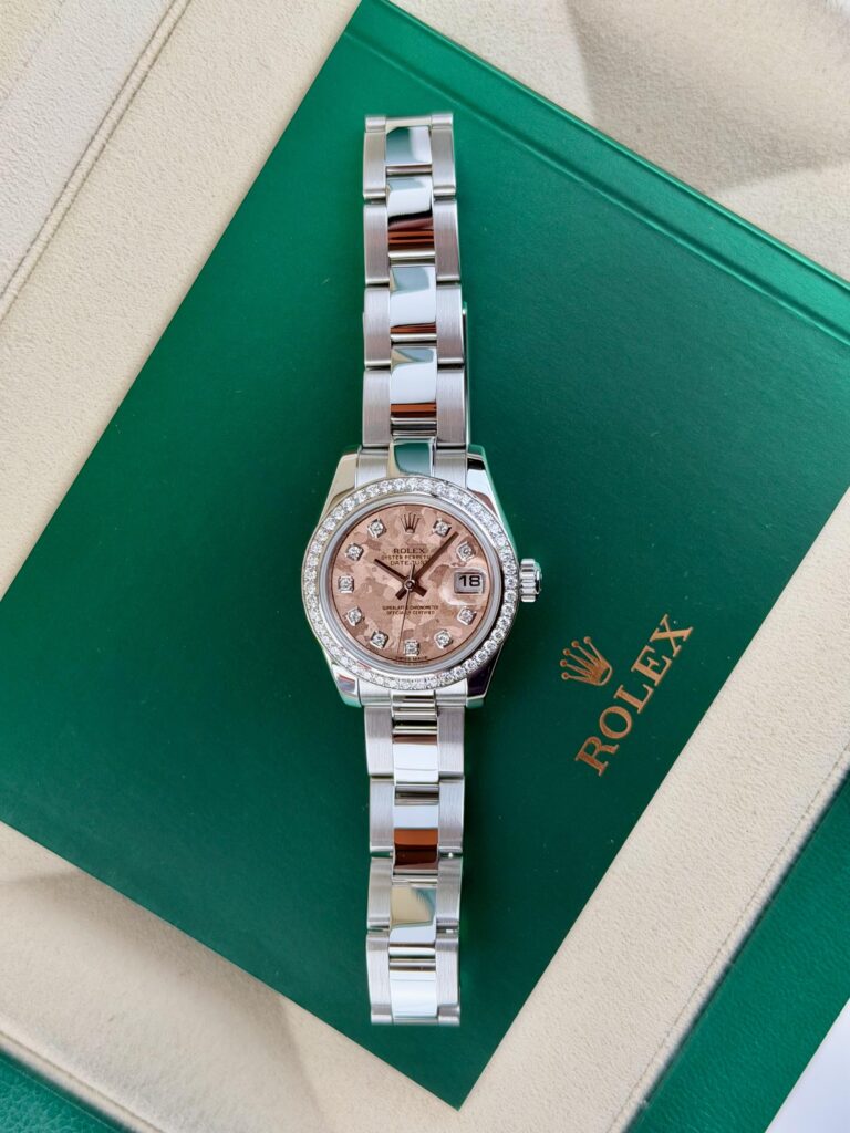 Rolex Datejust 26mm 2017 Pink Rose Flakes Diamond Oyster Preowned 179384