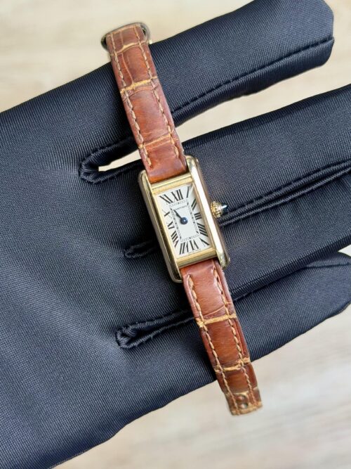 Cartier Tank W1529956 Gold Quartz Watch with Brown Alligator Strap