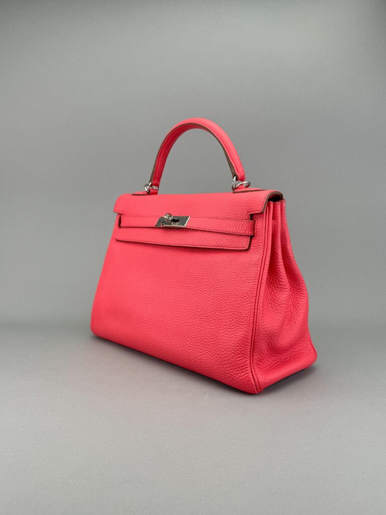 Hermes Kelly 32 Retourne Togo Rose Lipstick Palladium Hardware Preowned Square Q