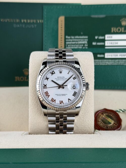 Rolex Datejust 36mm 2013 White Roman Fluted Jubilee Preowned 116234