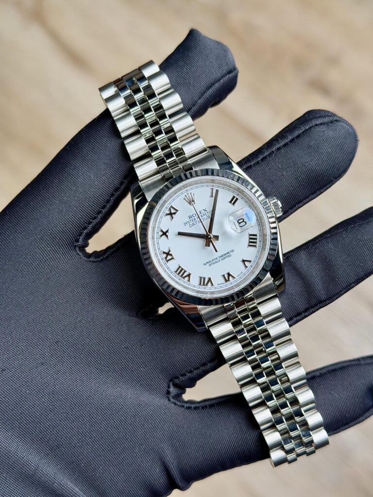 Rolex Datejust 36mm 2013 White Roman Fluted Jubilee Preowned 116234