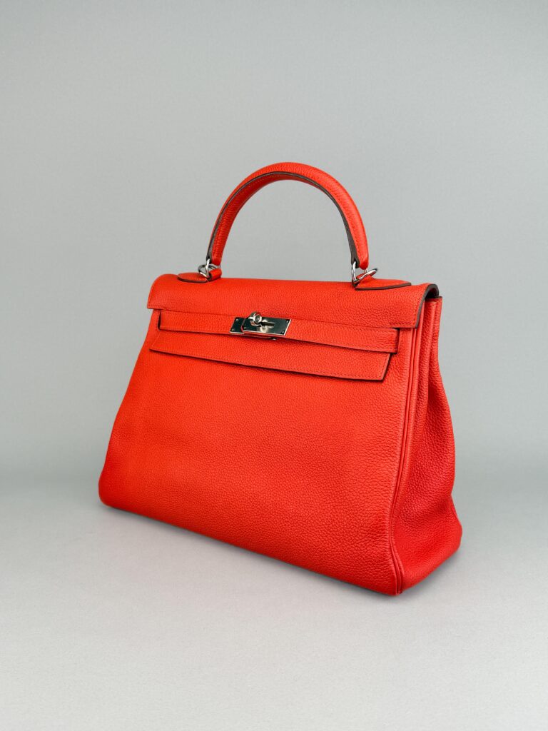 Hermes Kelly 32 Retourne Togo Capucine Palladium Hardware Preowned T Stamp