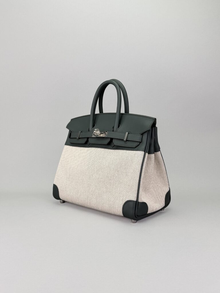 Hermes Birkin 25 Retourne Swift Toile Vert Mangrove Palladium Hardware G 2026