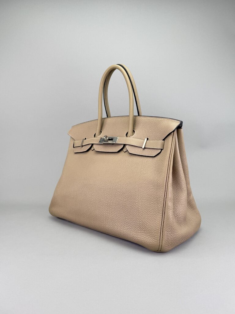 Hermes Birkin 35 Retourne Togo Trench Palladium Hardware Preowned Square O