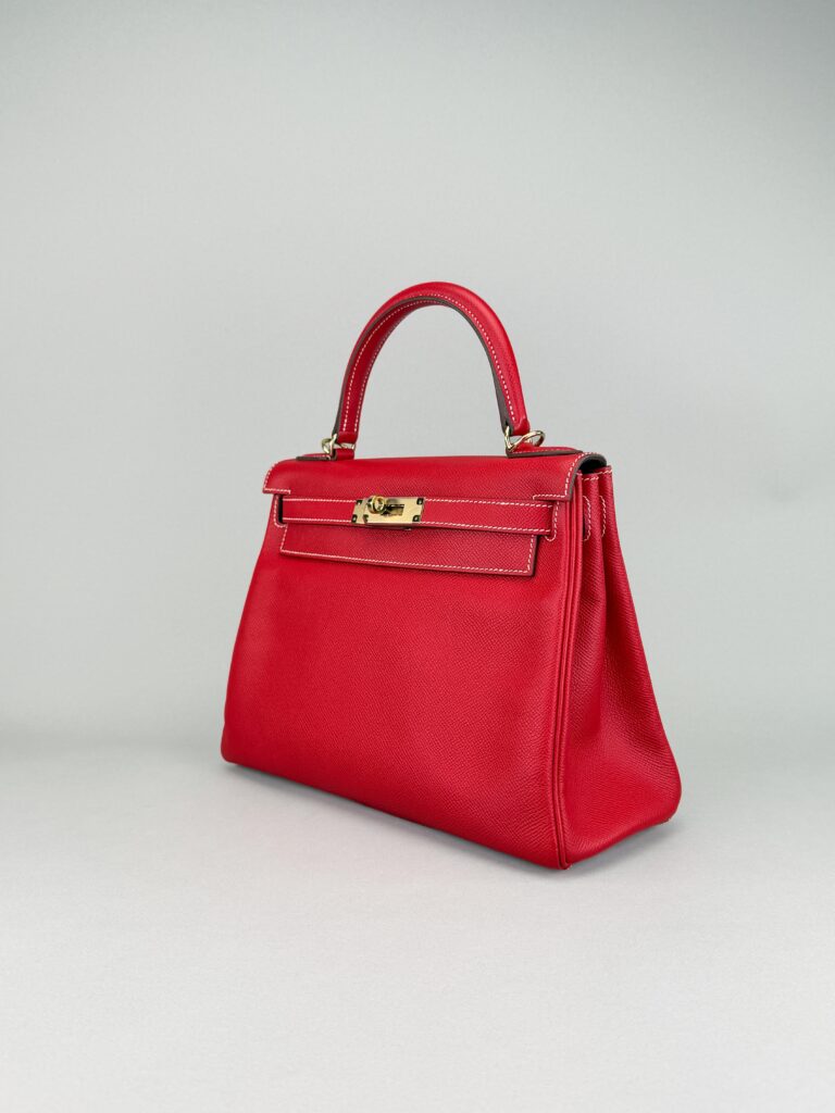 Hermes Kelly 28 Epsom Rouge Casaque/Colvert Permabrass Hardware Preowned Sqr P