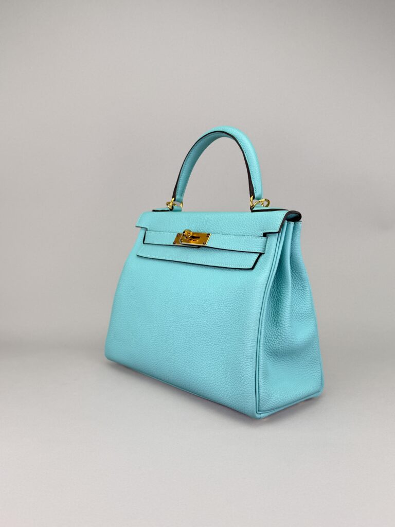 Hermes Kelly 28 Retourne Togo Blue Atoll Gold Hardware Preowned X Stamp