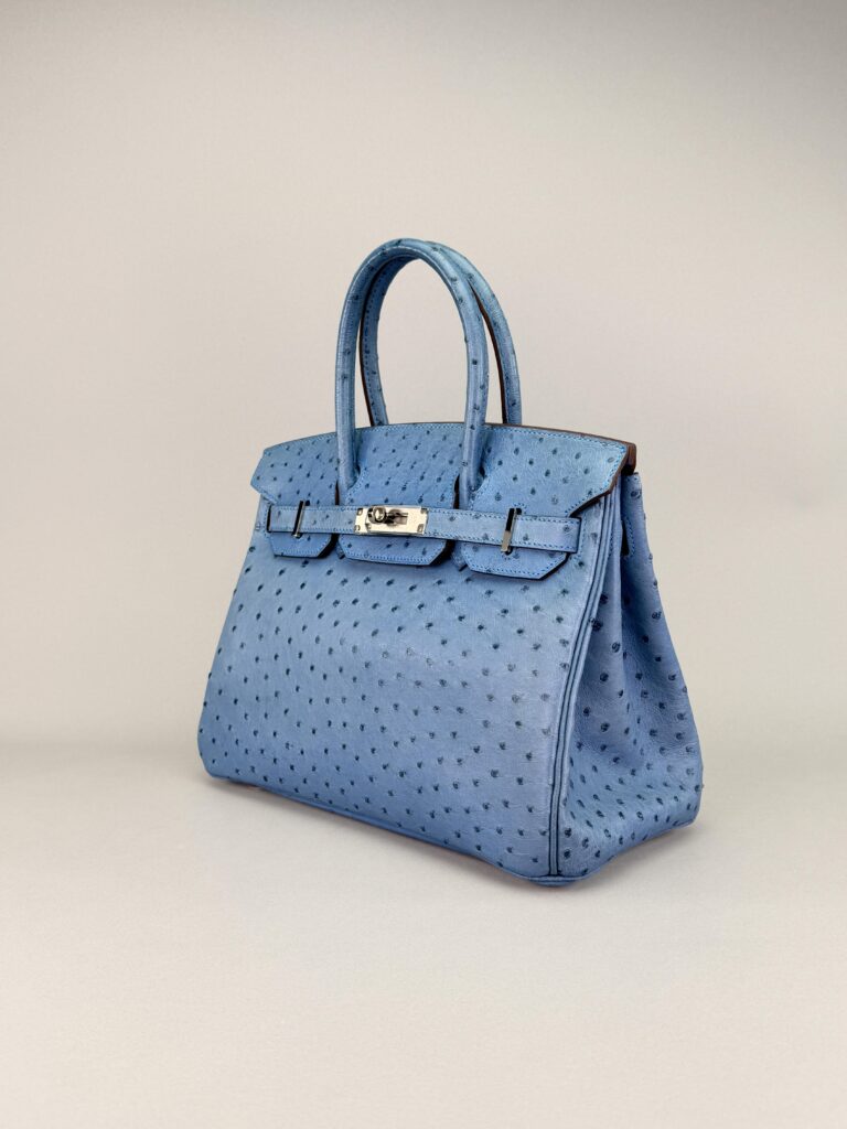 Hermes Birkin 30 Ostrich Blue Thalassa Palladium Hardware Preowned Square O