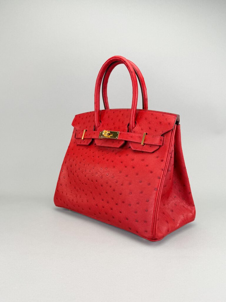 Hermes Birkin 30 Ostrich Rouge Vif Gold Hardware Preowned X Stamp