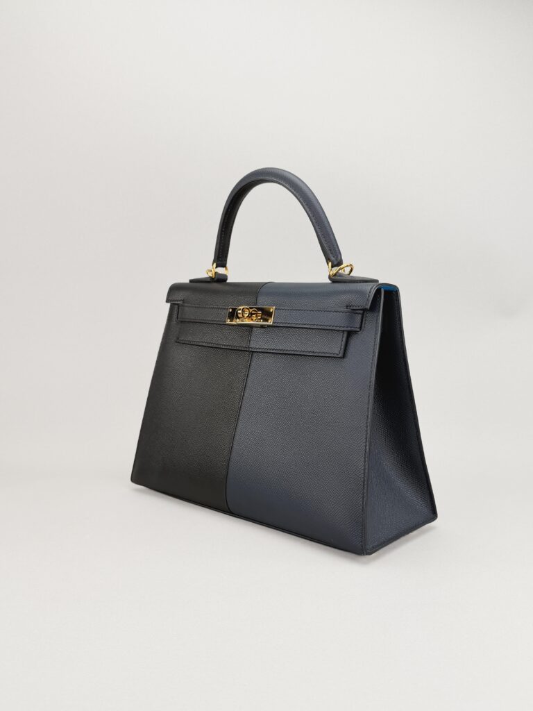 Hermes Kelly 28 Epsom Casaque Black/Blue Indigo Gold Hardware Preowned U Stamp