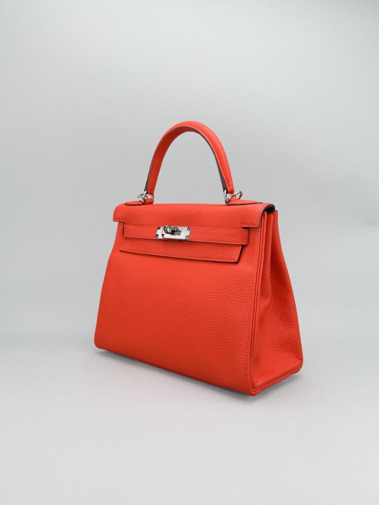 Hermes Kelly 28 Retourne Togo Vermillon Palladium Hardware Preowned T Stamp
