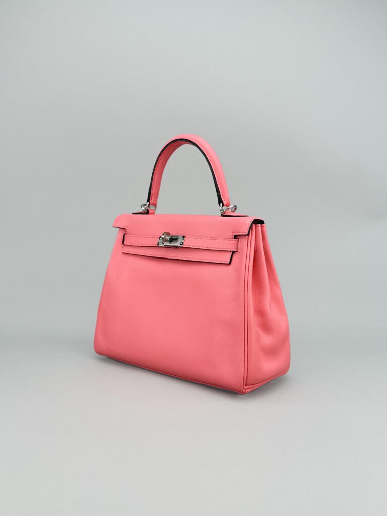 Hermes Kelly 25 Retourne Swift Rose D'Ete Palladium Hardware Preowned Y Stamp