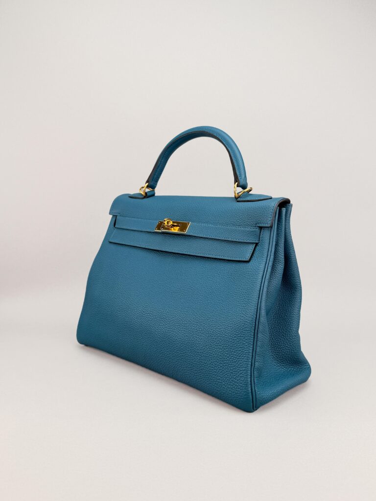 Hermes Kelly 32 Retourne Togo Cobalt Gold Hardware Preowned X Stamp
