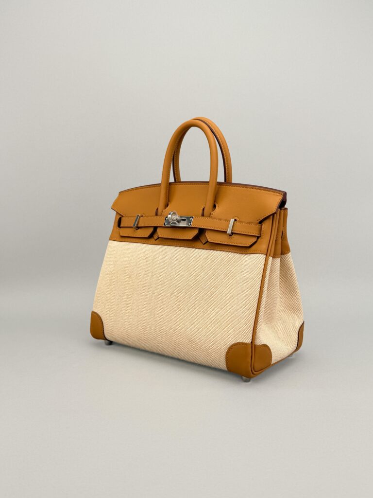 Hermes Birkin 25 Retourne Swift/H Toile Sesame Palladium Hardware G Stamp 2026