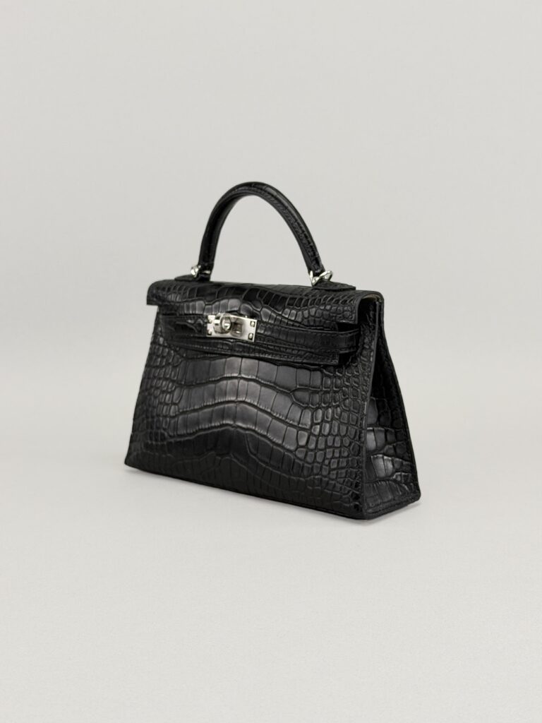 Hermes Mini Kelly 20 HSS Matte Alligator Black/ Gris Perle Palladium B 2023