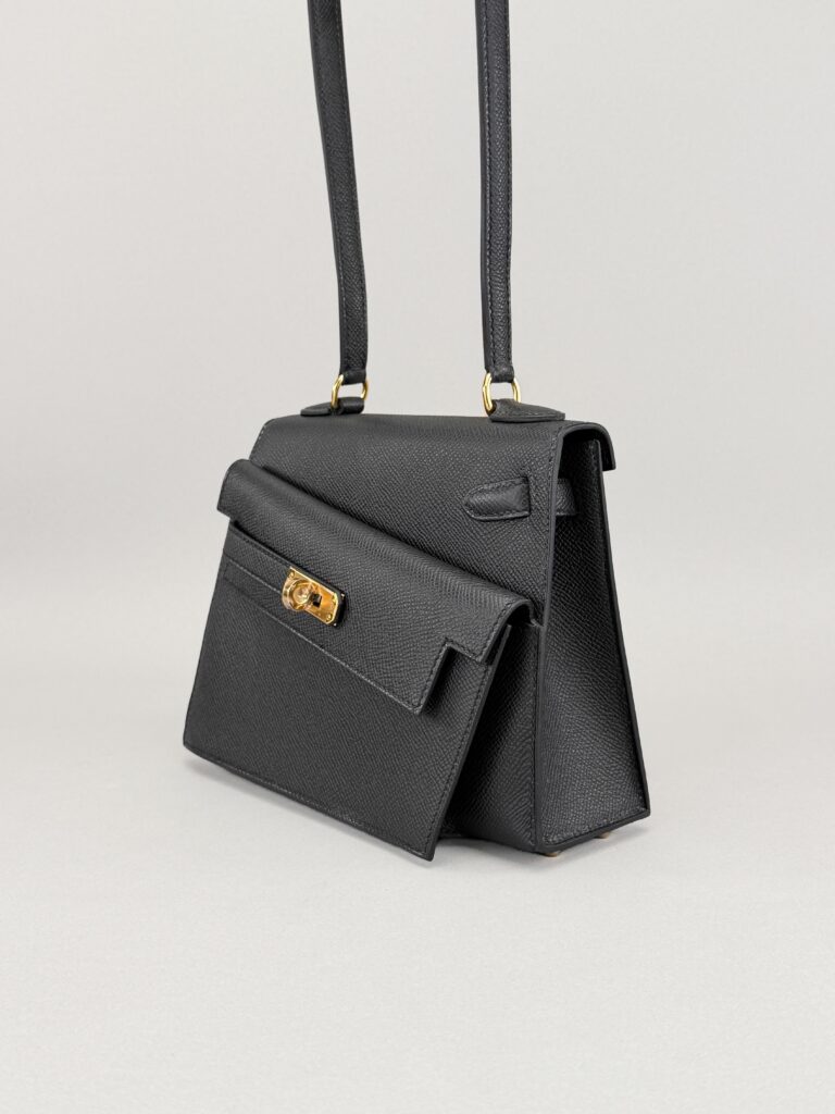 Hermes Mini Kelly 20 Desordre Sellier Epsom Black Gold Hardware B Stamp 2023