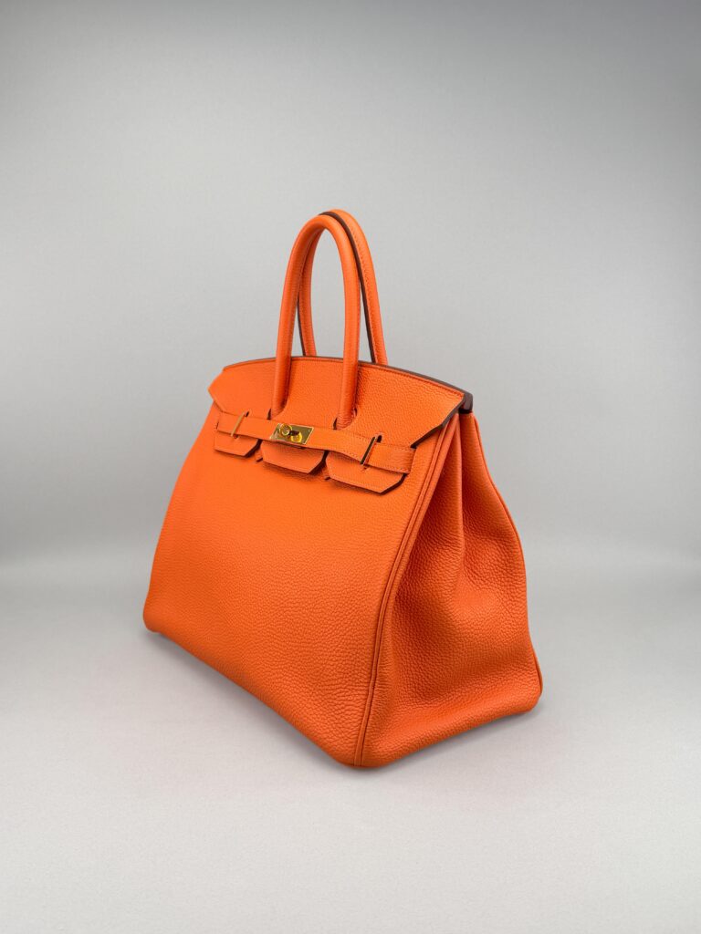 Hermes Birkin 35 Retourne Togo Orange Gold Hardware Preowned Square N