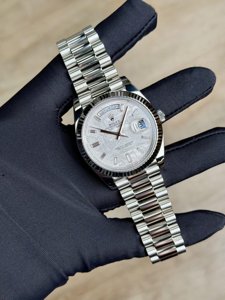 Rolex Day-Date 40 Meteorite Baguette Diamd Fluted President Preowned 2024 228236