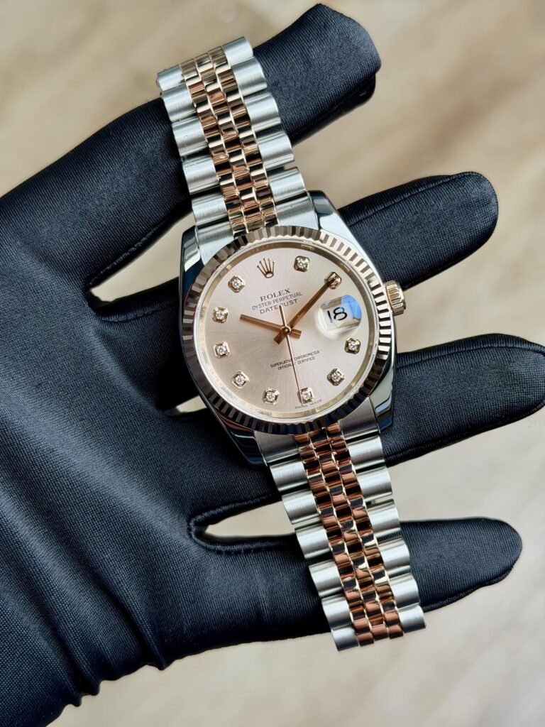 Rolex Datejust 36mm Rose Pink Diamond Fluted Jubilee Preowned Open Dated 116231
