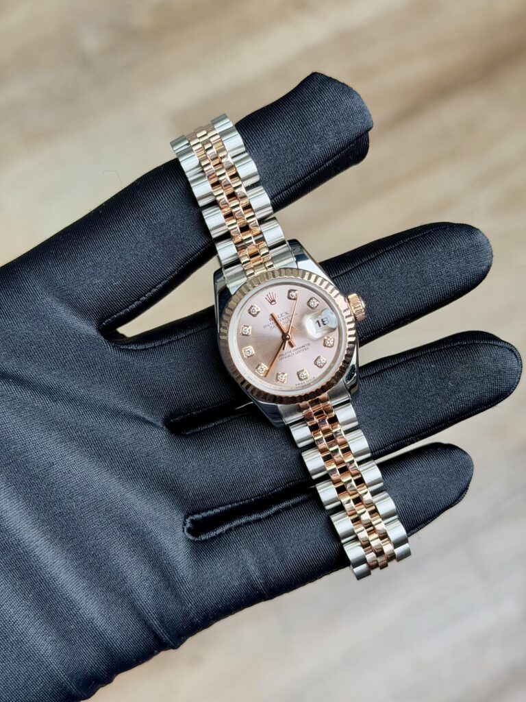 Rolex Datejust 26mm 2012 Pink Rose Sundust Diamond Jubilee Preowned 179171