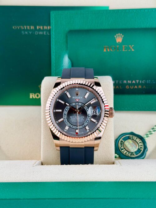 Rolex Sky-Dweller 42mm UNWORN 2026 Slate Grey Index Fluted Oysterflex 336235