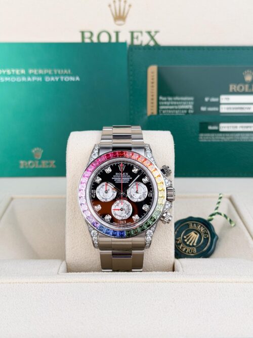 Rolex Daytona 40 Black Diamond Rainbow Saphhire Oyster Preowned 116599RBOW