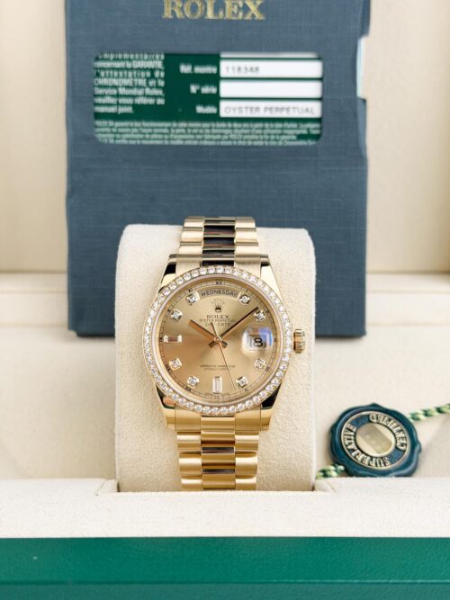 Rolex Day-Date 36 Champagne Baguette Diamond President Preowned 2015 118348