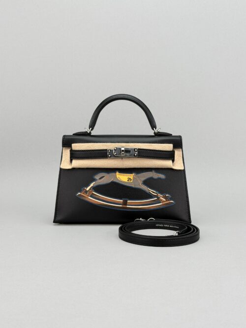 Hermes Mini Kelly 20 Cheval de Bois Tadelakt Black Palladium Hardware K Stamp