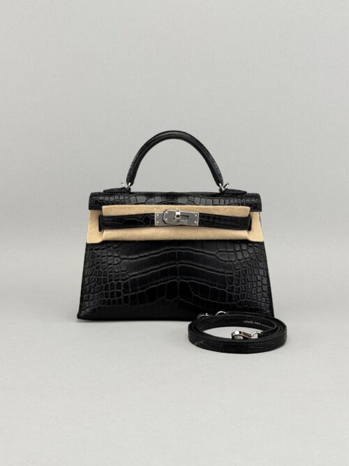Hermes Mini Kelly 20 HSS Matte Alligator Black/ Gris Perle Palladium B 2023