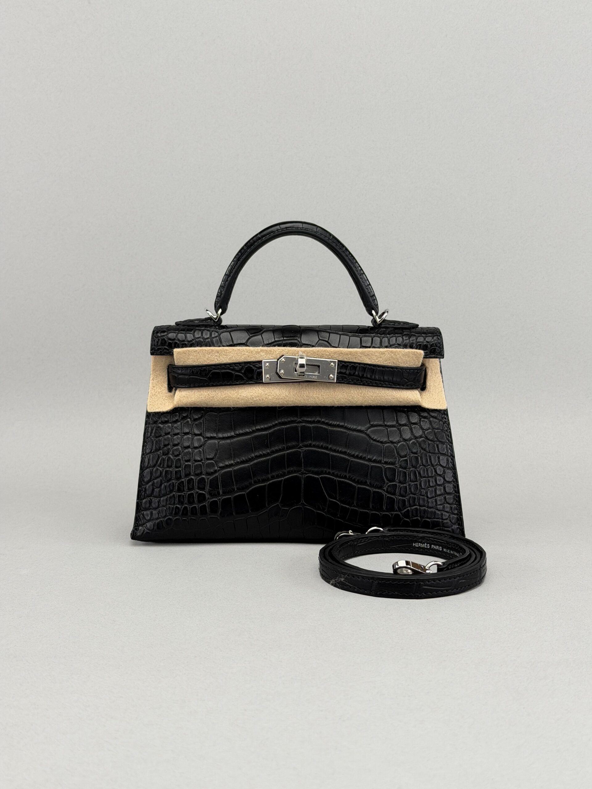Hermes Mini Kelly 20 HSS Matte Alligator Black/ Gris Perle Palladium B 2023