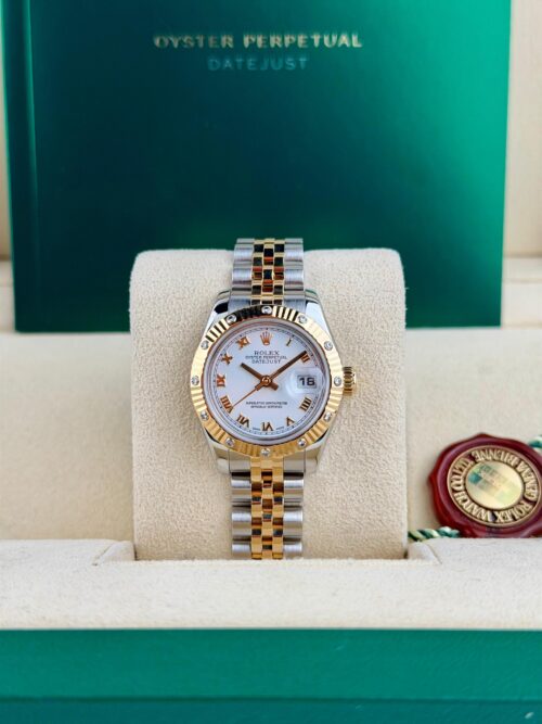 Rolex Datejust 26mm White Roman Fluted Diamond Jubilee Preowned Watch&Box 179313