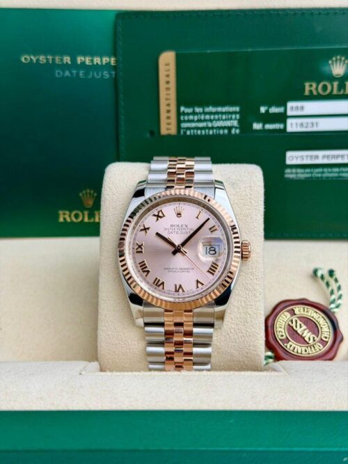 Rolex Datejust 36mm 2009 Rose Pink Roman Fluted Jubilee Preowned 116231