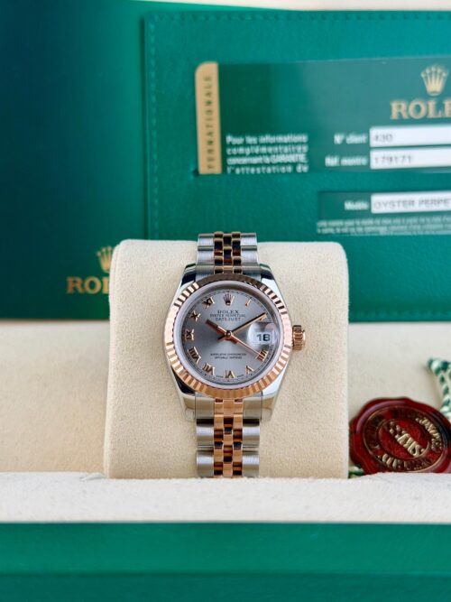 Rolex Datejust 26mm 2009 Slate Grey Rhodium Roman Fluted Jubilee Preowned 179171