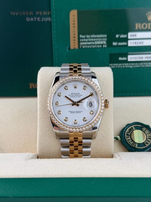 Rolex Datejust 36mm 2011 White Diamond Bezel Jubilee Preowned 116243