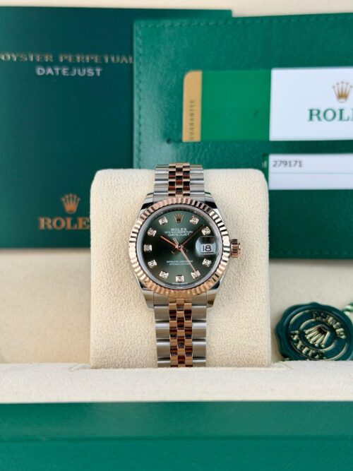 Rolex Datejust 28mm 2019 Olive Green Diamond Fluted Jubilee Preowned 279171
