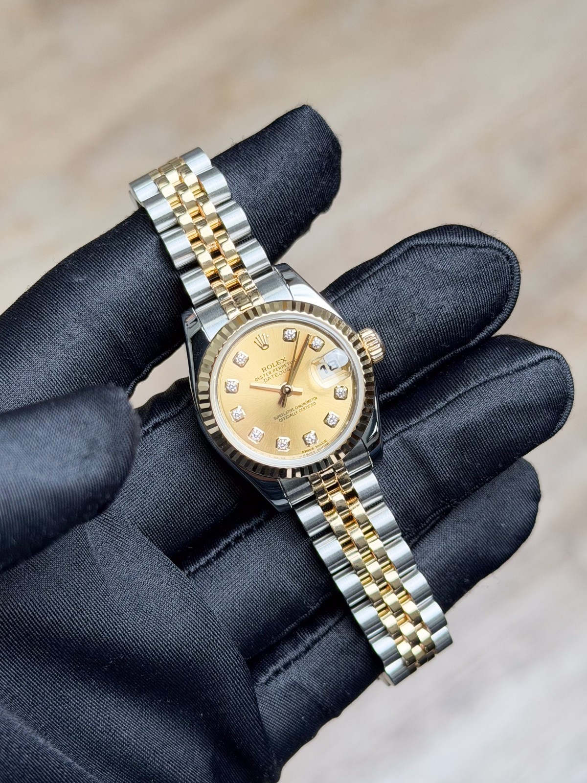 Rolex Datejust 26mm 2012 Champagne Diamond Fluted Jubilee Preowned 179173
