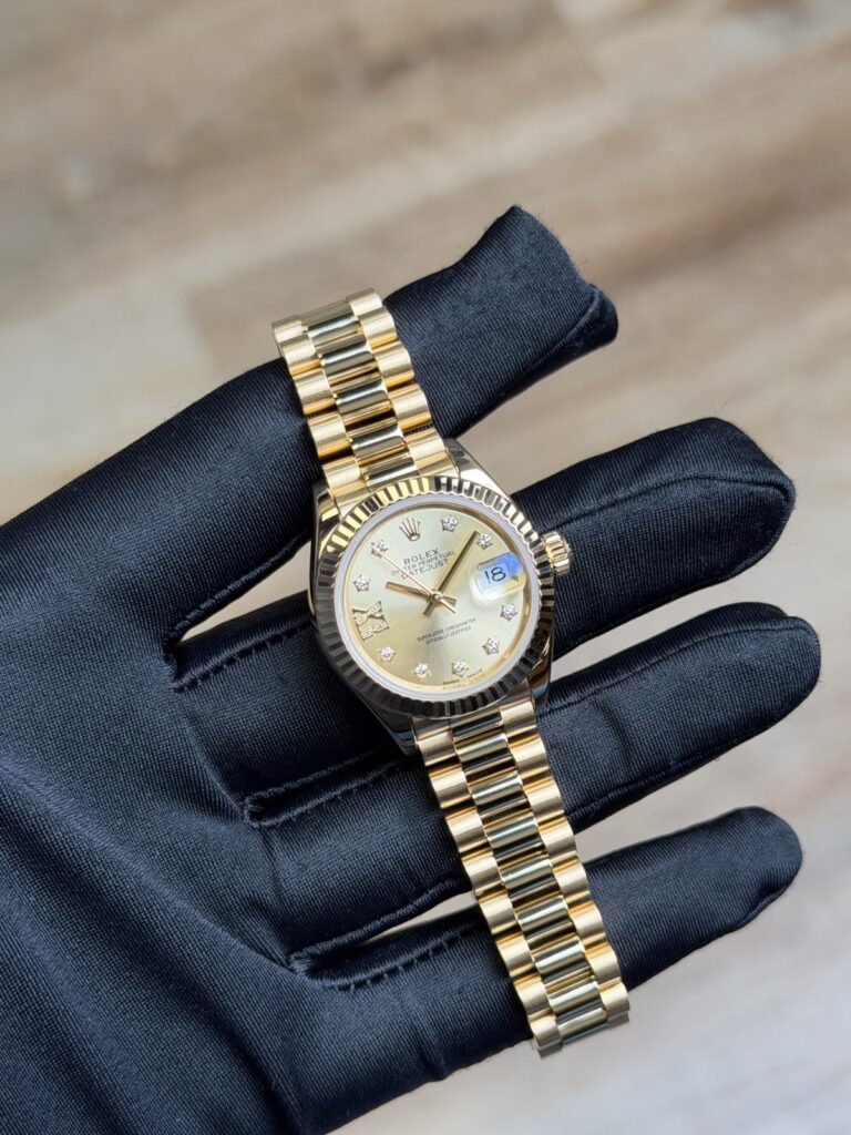 Rolex Datejust 28mm 2022 Champagne Star Diamond Fluted President Preowned 279178