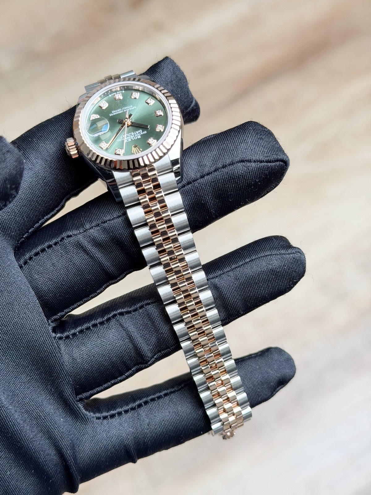 Rolex Datejust 28mm 2019 Olive Green Diamond Fluted Jubilee Preowned 279171