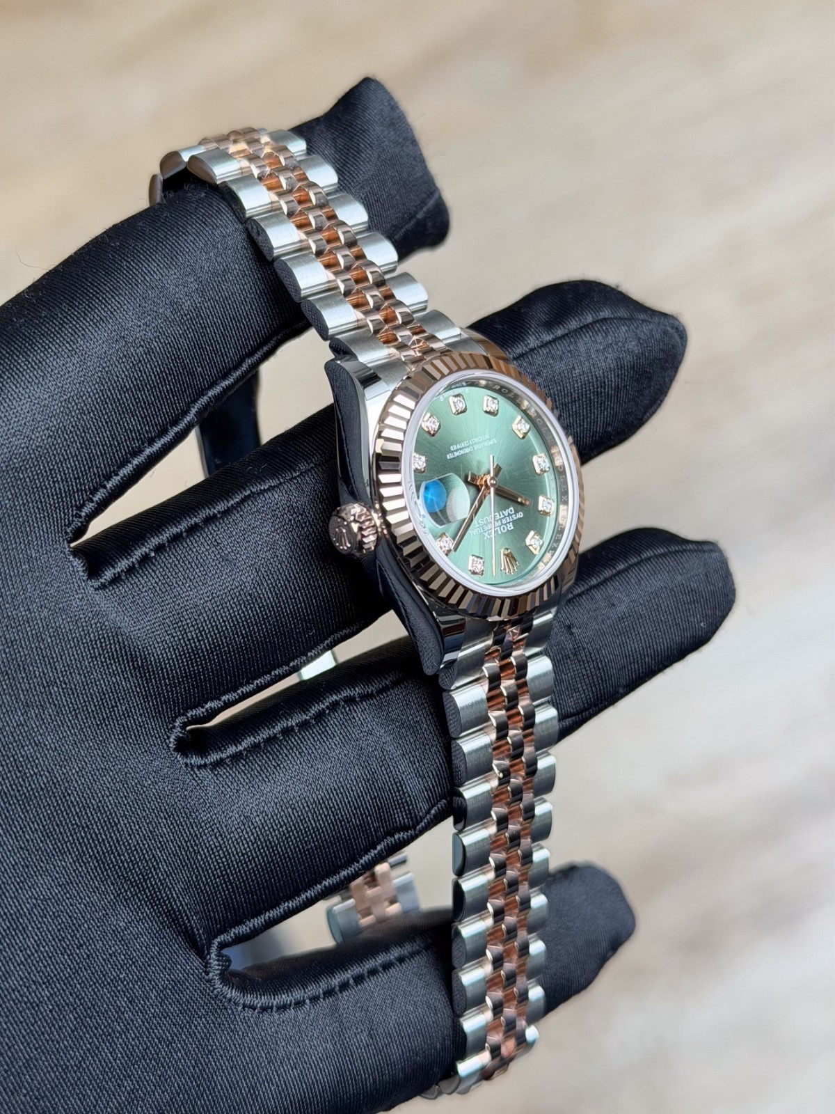 Rolex Datejust 28mm 2019 Olive Green Diamond Fluted Jubilee Preowned 279171