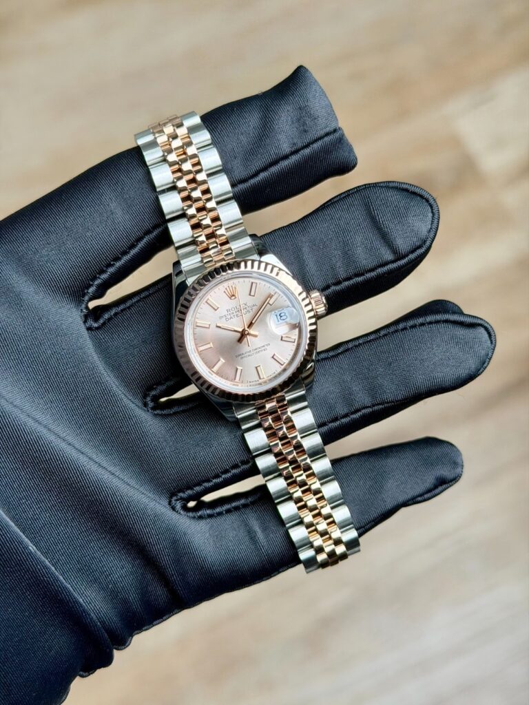 Rolex Datejust 28mm 2021 Rose Pink Sundust Index Fluted Jubilee Preowned 279171