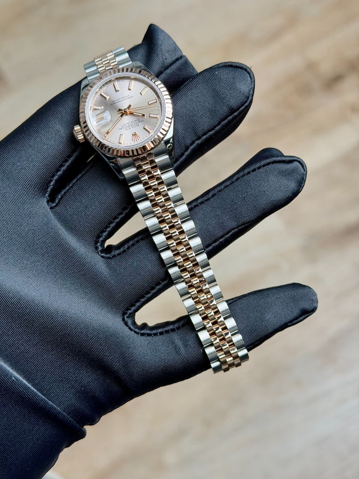 Rolex Datejust 28mm 2021 Rose Pink Sundust Index Fluted Jubilee Preowned 279171