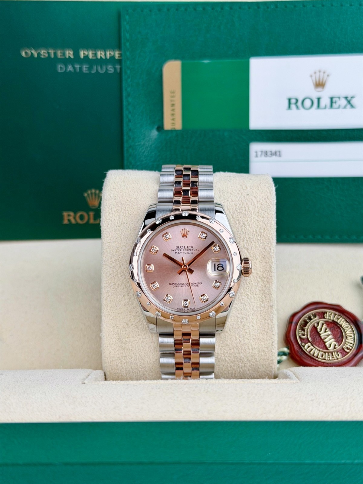 Rolex Datejust 31mm 2017 Rose Pink Diamond Domed Jubilee Preowned 178341