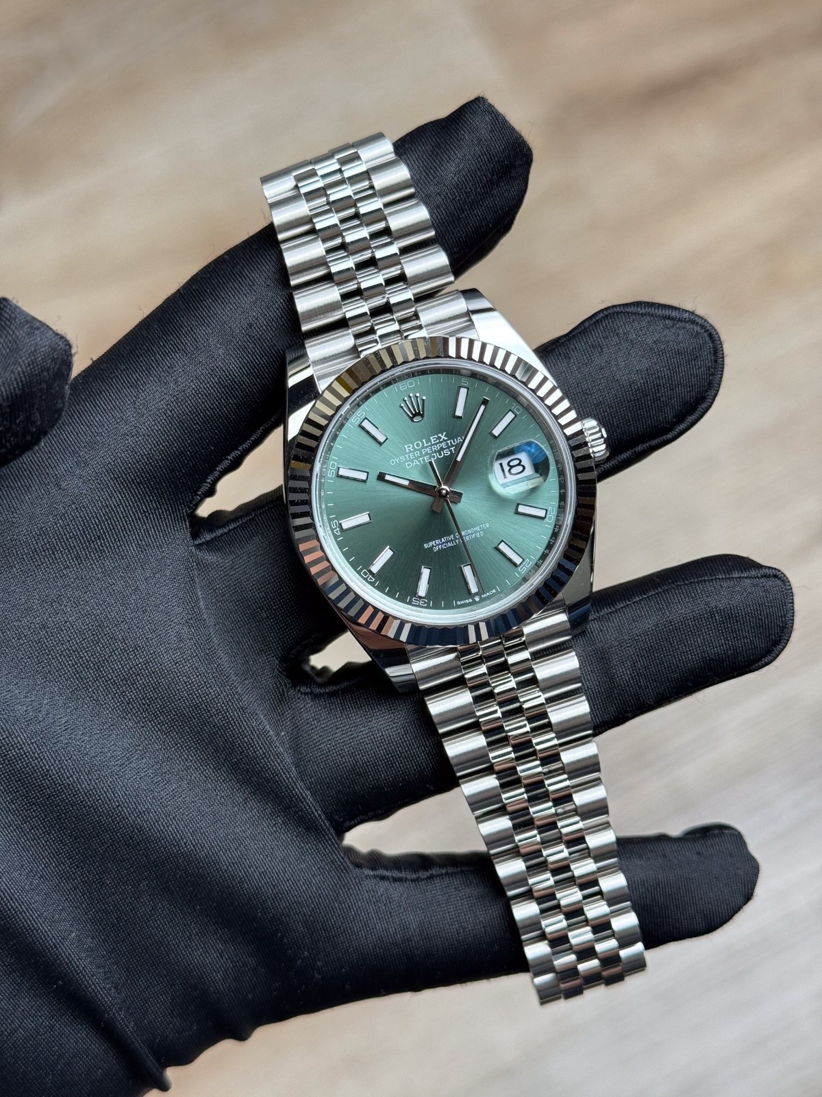 Rolex Datejust 41mm UNWORN 2026 Mint Green Index Fluted Jubilee 126334
