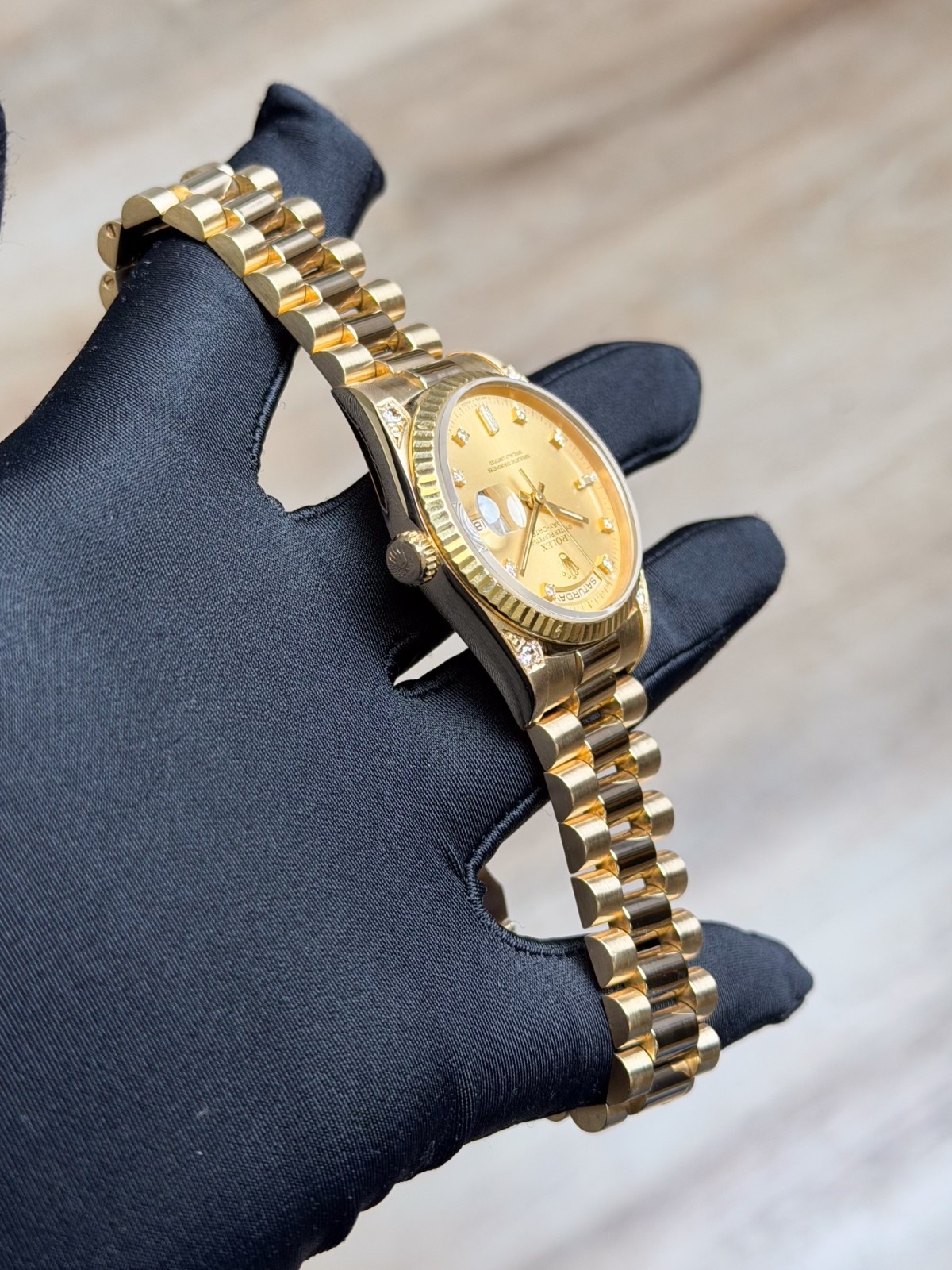 Rolex Day-Date 36 Champagne Diamond Lug President Preowned Watch&Box 18238