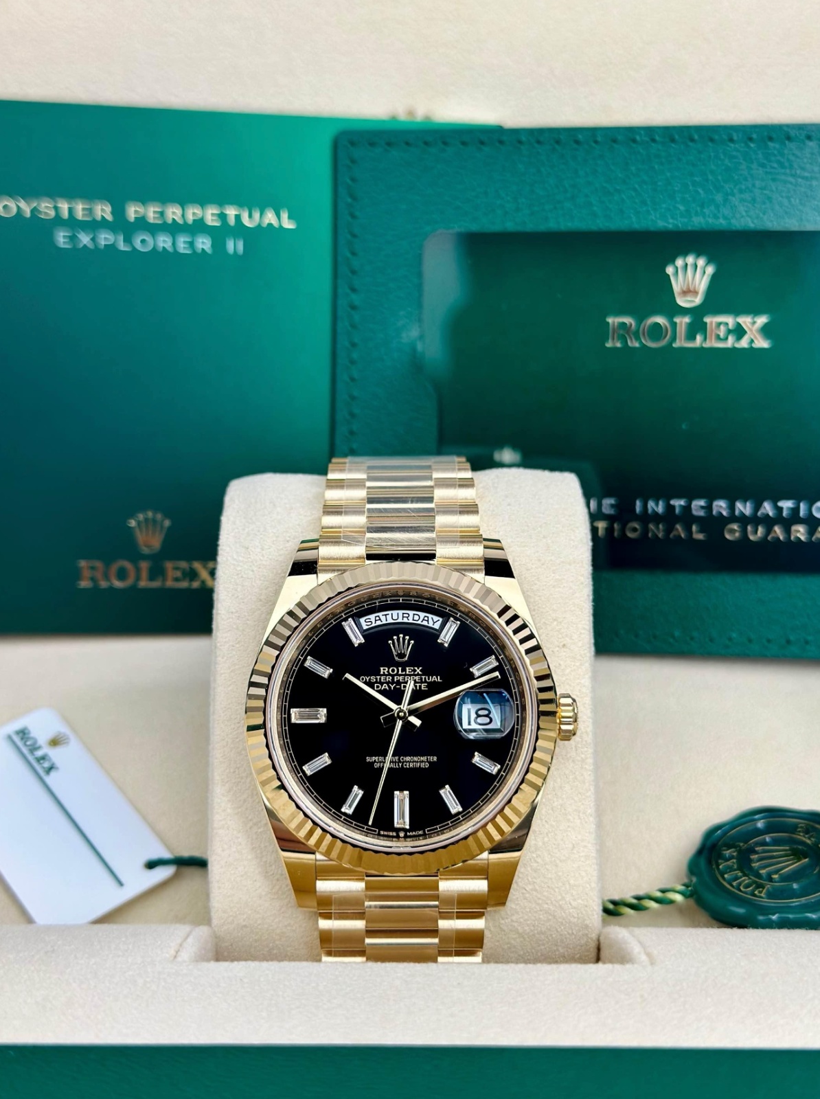 Rolex Day-Date 40 Black Baguette Diamond Fluted President 2025 Unworn 228238