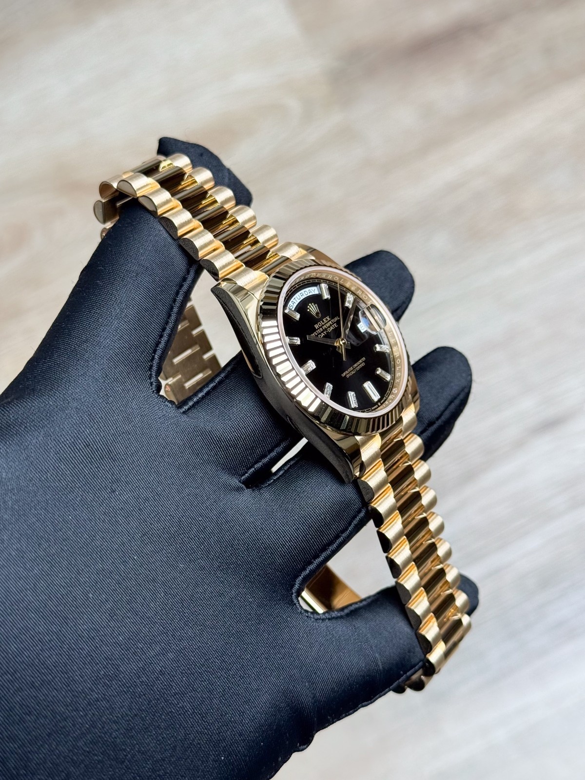 Rolex Day-Date 40 Black Baguette Diamond Fluted President 2025 Unworn 228238