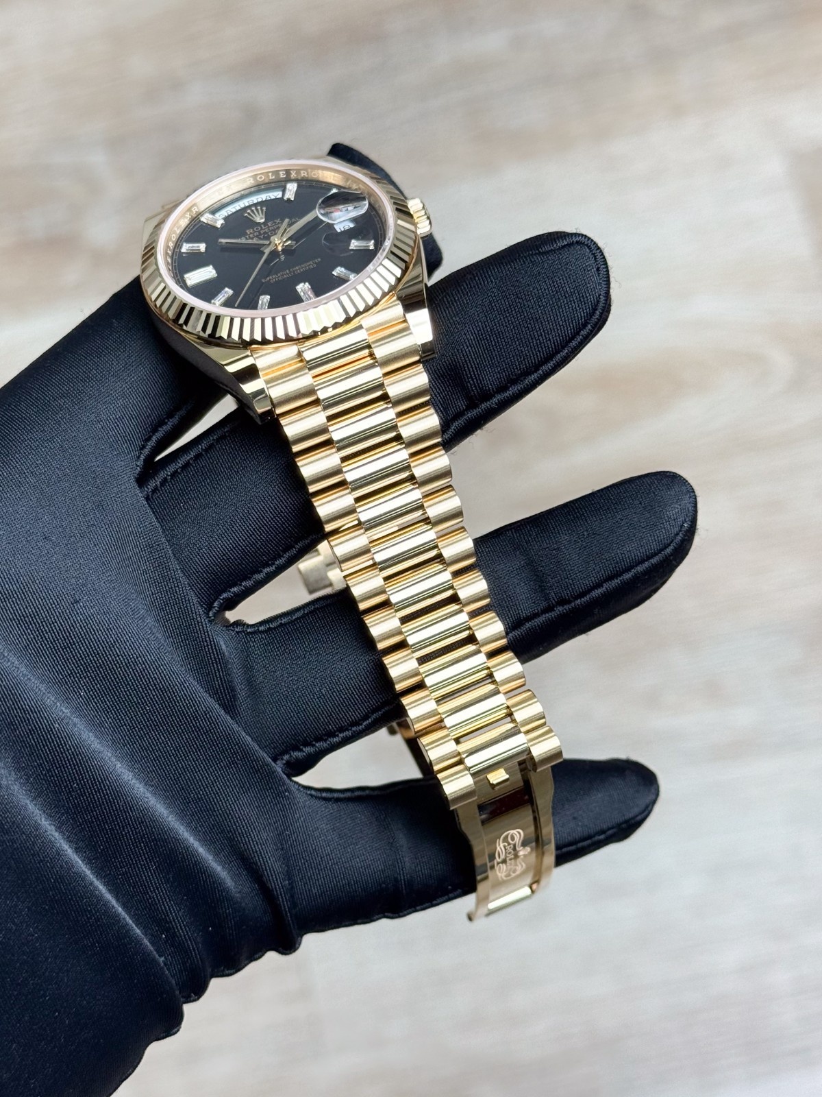 Rolex Day-Date 40 Black Baguette Diamond Fluted President 2025 Unworn 228238