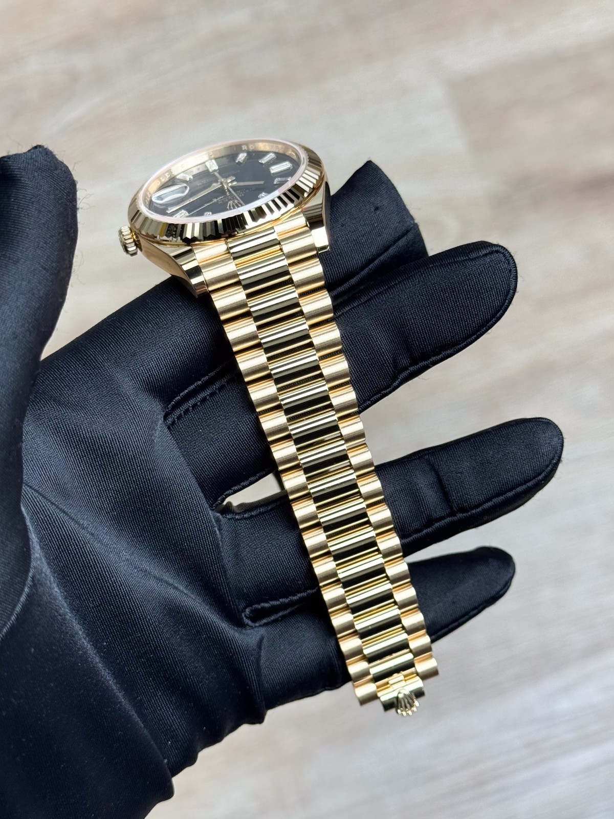 Rolex Day-Date 40 Black Baguette Diamond Fluted President 2025 Unworn 228238